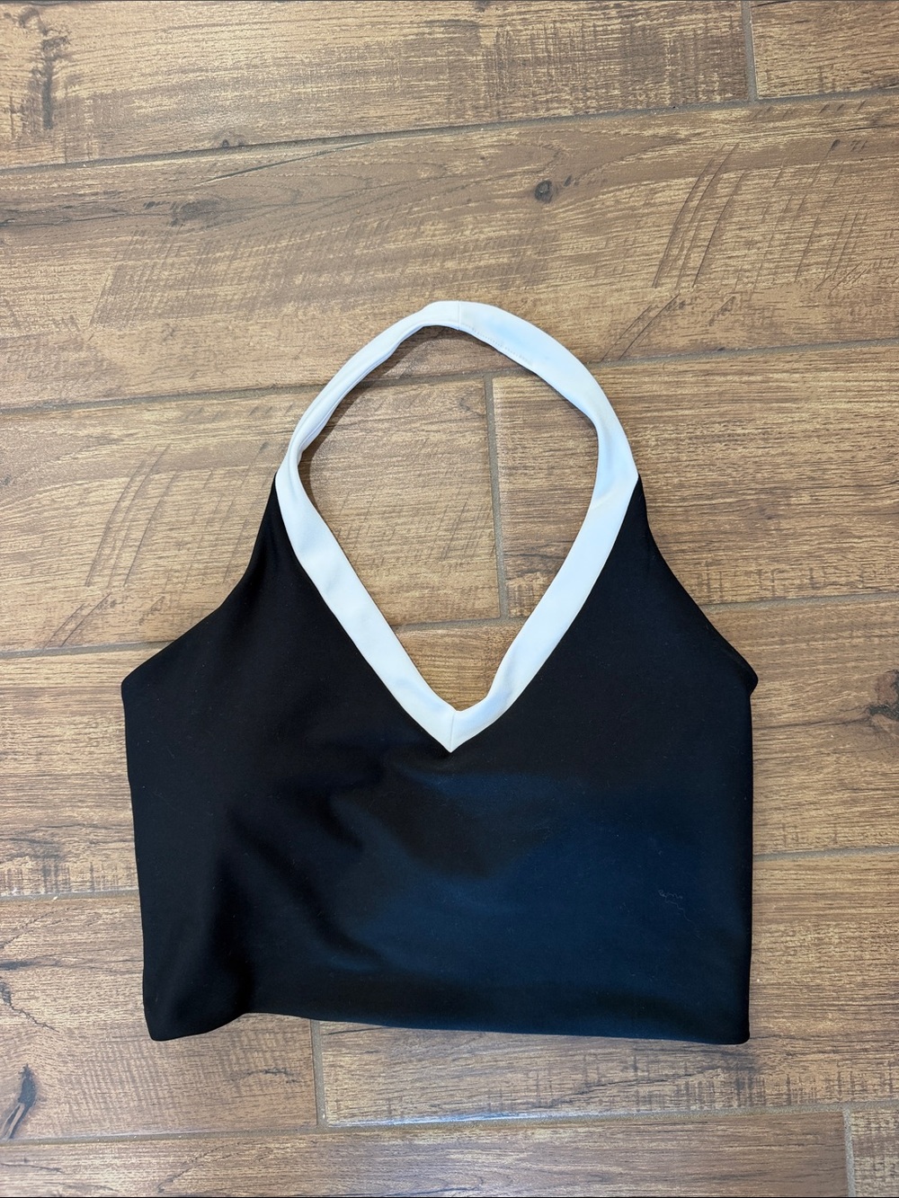 Black Halter Crop Camisole with White Trim